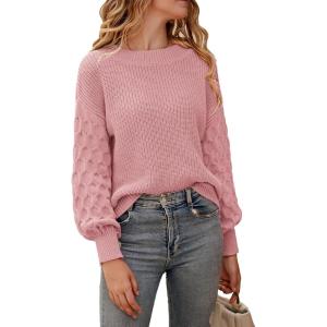 imagePRETTYGARDEN Womens Fall 2025 Pullover Sweater Casual Long Sleeve Loose Chunky Knit Tops Blouse Winter Fashion ClothingPink