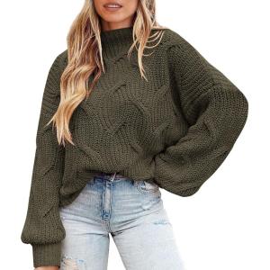 imagePRETTYGARDEN Womens Fall Oversized Pullover Sweaters Casual Crewneck Long Sleeve Chunky Cable Knit Tops Winter ClothingArmy Green
