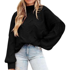 imagePRETTYGARDEN Womens Fall Oversized Pullover Sweaters Casual Crewneck Long Sleeve Chunky Cable Knit Tops Winter ClothingBlack
