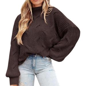 imagePRETTYGARDEN Womens Fall Oversized Pullover Sweaters Casual Crewneck Long Sleeve Chunky Cable Knit Tops Winter ClothingCoffee