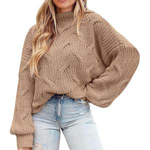 imagePRETTYGARDEN Womens Fall Oversized Pullover Sweaters Casual Crewneck Long Sleeve Chunky Cable Knit Tops Winter ClothingDark Apricot