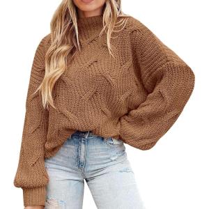 imagePRETTYGARDEN Womens Fall Oversized Pullover Sweaters Casual Crewneck Long Sleeve Chunky Cable Knit Tops Winter ClothingKhaki