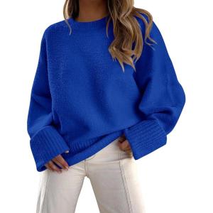 imagePRETTYGARDEN Womens Fall Oversized Sweaters Casual Crewneck Pullover Long Sleeve Fuzzy Chunky Knit Tops BlouseBlue
