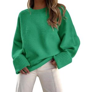 imagePRETTYGARDEN Womens Fall Oversized Sweaters Casual Crewneck Pullover Long Sleeve Fuzzy Chunky Knit Tops BlouseGreen