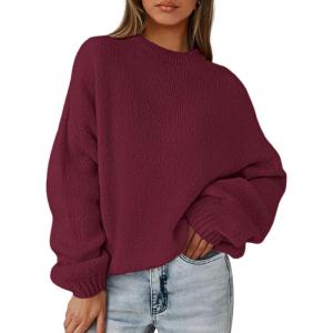 imagePRETTYGARDEN Womens Fall Oversized Sweaters Dressy Casual Long Sleeve Chunky Knit Winter Pullover Tops 2025 Holiday OutfitsBurgundy