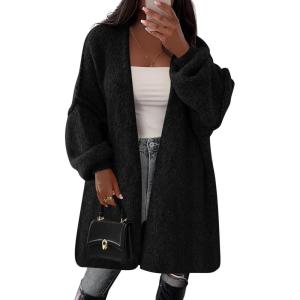 imagePRETTYGARDEN Womens Long Cardigan Sweaters 2025 Fall Trendy Oversized Knit Open Front Jacket Coats Winter Clothes OuterwearBlack