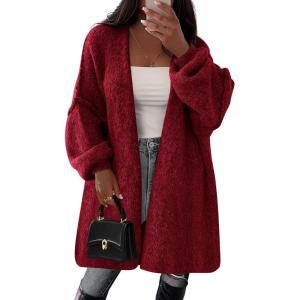 imagePRETTYGARDEN Womens Long Cardigan Sweaters 2025 Fall Trendy Oversized Knit Open Front Jacket Coats Winter Clothes OuterwearBurgundy