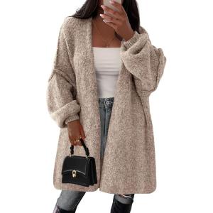 imagePRETTYGARDEN Womens Long Cardigan Sweaters 2025 Fall Trendy Oversized Knit Open Front Jacket Coats Winter Clothes OuterwearCamel