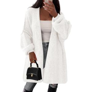 imagePRETTYGARDEN Womens Long Cardigan Sweaters 2025 Fall Trendy Oversized Knit Open Front Jacket Coats Winter Clothes OuterwearWhite