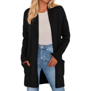 imagePRETTYGARDEN Womens Open Front Cardigan Long Sleeve Cozy Knit Sweaters Winter Fall Clothes 2025 Outerwear CoatsBlack