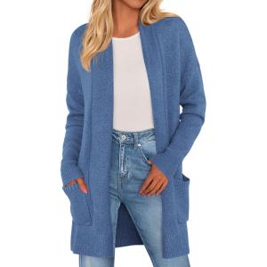 imagePRETTYGARDEN Womens Open Front Cardigan Long Sleeve Cozy Knit Sweaters Winter Fall Clothes 2025 Outerwear CoatsBlue