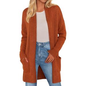 imagePRETTYGARDEN Womens Open Front Cardigan Long Sleeve Cozy Knit Sweaters Winter Fall Clothes 2025 Outerwear CoatsOrange
