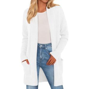 imagePRETTYGARDEN Womens Open Front Cardigan Long Sleeve Cozy Knit Sweaters Winter Fall Clothes 2025 Outerwear CoatsWhite