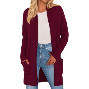 imagePRETTYGARDEN Womens Open Front Cardigan Long Sleeve Cozy Knit Sweaters Winter Fall Clothes 2025 Outerwear CoatsWine Red