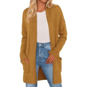 imagePRETTYGARDEN Womens Open Front Cardigan Long Sleeve Cozy Knit Sweaters Winter Fall Clothes 2025 Outerwear CoatsYellow