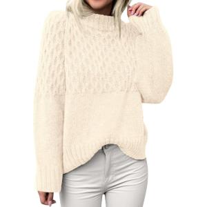 imagePRETTYGARDEN Womens Oversized Cable Knit Sweater 2025 Fall Long Sleeve Crewneck Chunky Pullover Tops Winter ClothesBeige
