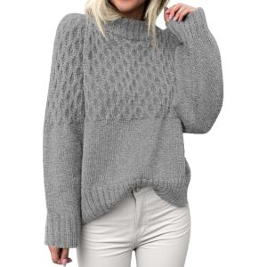 imagePRETTYGARDEN Womens Oversized Cable Knit Sweater 2025 Fall Long Sleeve Crewneck Chunky Pullover Tops Winter ClothesGrey