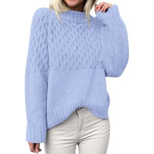 imagePRETTYGARDEN Womens Oversized Cable Knit Sweater 2025 Fall Long Sleeve Crewneck Chunky Pullover Tops Winter ClothesLight Blue