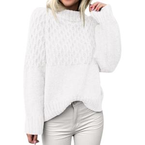imagePRETTYGARDEN Womens Oversized Cable Knit Sweater 2025 Fall Long Sleeve Crewneck Chunky Pullover Tops Winter ClothesWhite