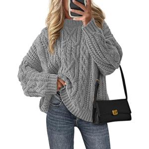 imagePRETTYGARDEN Womens Oversized Fall Sweaters 2025 Casual Long Sleeve Crewneck Chunky Cable Knit Pullover Tops Winter ClothesGrey