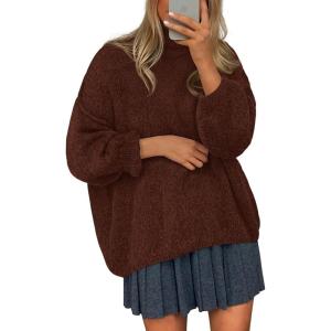 imagePRETTYGARDEN Womens Oversized Sweaters Fall Outfits 2025 Turtleneck Long Sleeve Slouchy Chunky Knit Sweater Pullover TopsBrown