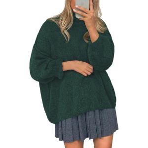 imagePRETTYGARDEN Womens Oversized Sweaters Fall Outfits 2025 Turtleneck Long Sleeve Slouchy Chunky Knit Sweater Pullover TopsDark Green
