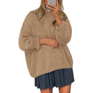 imagePRETTYGARDEN Womens Oversized Sweaters Fall Outfits 2025 Turtleneck Long Sleeve Slouchy Chunky Knit Sweater Pullover TopsKhaki