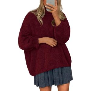 imagePRETTYGARDEN Womens Oversized Sweaters Fall Outfits 2025 Turtleneck Long Sleeve Slouchy Chunky Knit Sweater Pullover TopsWine Red