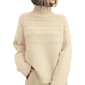 imagePRETTYGARDEN Womens Turtleneck Sweaters 2025 Fall Chunky Knit Pullover Long Sleeve Jumper Tops Trendy Winter ClothesBeige