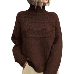 imagePRETTYGARDEN Womens Turtleneck Sweaters 2025 Fall Chunky Knit Pullover Long Sleeve Jumper Tops Trendy Winter ClothesBrown