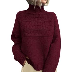 imagePRETTYGARDEN Womens Turtleneck Sweaters 2025 Fall Chunky Knit Pullover Long Sleeve Jumper Tops Trendy Winter ClothesBurgundy
