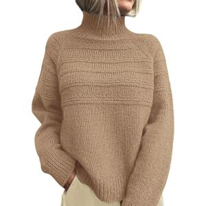 imagePRETTYGARDEN Womens Turtleneck Sweaters 2025 Fall Chunky Knit Pullover Long Sleeve Jumper Tops Trendy Winter ClothesKhaki