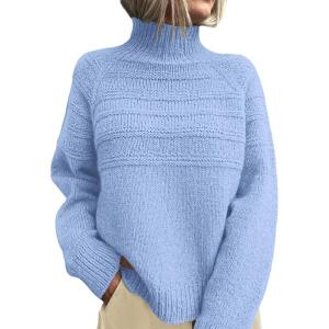 imagePRETTYGARDEN Womens Turtleneck Sweaters 2025 Fall Chunky Knit Pullover Long Sleeve Jumper Tops Trendy Winter ClothesLight Blue