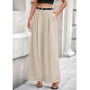 imagePRETTYGARDEN Womens Fall Wide Leg Trousers 2025 High Elastic Waist Loose Pleated Long Flowy Palazzo Work Pants with PocketsApricot