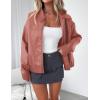 imagePRETTYGARDEN Womens Faux Leather Jackets 2025 Fall Long Sleeve Bomber Jacket Zip Up Motorcycle Coats Winter ClothesDark Pink