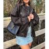 imagePRETTYGARDEN Womens Faux Leather Motorcycle Jacket Trendy Fall Spring Clothes Oversized Zip Up Winter Coat OuterwearStyle2black Grey