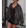 imagePRETTYGARDEN Womens Faux Leather Motorcycle Jacket Trendy Fall Spring Clothes Oversized Zip Up Winter Coat OuterwearStyle2black Grey