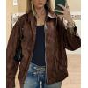 imagePRETTYGARDEN Womens Faux Leather Motorcycle Jacket Trendy Fall Spring Clothes Oversized Zip Up Winter Coat OuterwearStyle2brown