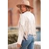 imagePRETTYGARDEN Womens Fringe Faux Suede Leather Jackets Fall Fashion 2025 Tassel Motorcycle Cropped CoatsBeige White