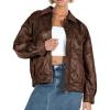 imagePRETTYGARDEN Womens Faux Leather Motorcycle Jacket Trendy Fall Spring Clothes Oversized Zip Up Winter Coat OuterwearStyle2brown
