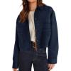imagePRETTYGARDEN Womens Faux Suede Cropped Jacket Casual Lightweight Fall Fashion 2025 Winter Coats Outerwear Trendy ClothesNavy Blue