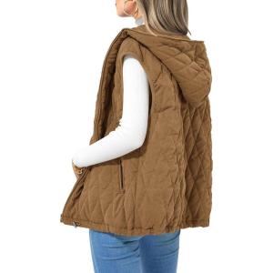 imagePRETTYGARDEN Womens 2025 Fall Spring Vest Casual Sleeveless Hooded Zip Up Jacket Trendy Winter Coat OuterwearCamel