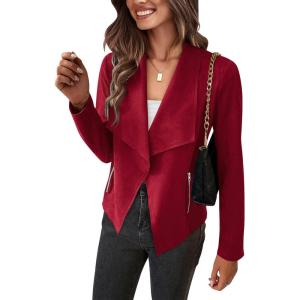 imagePRETTYGARDEN Womens Faux Suede Jackets 2025 Fashion Fall Clothes Long Sleeve Open Front Cropped Coat OutwearRed
