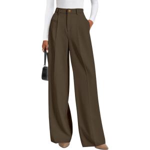 imagePRETTYGARDEN Womens Wide Leg Dress Pants 2025 Business Casual Flowy Work Palazzo Pants High Waisted Slacks TrousersCoffee