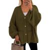imagePRETTYGARDEN Fall Chunky Cardigan Sweaters for Women 2025 Button Lantern Sleeve Knit Oversized Sweater Coats with PocketsArmy Green