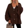 imagePRETTYGARDEN Fall Chunky Cardigan Sweaters for Women 2025 Button Lantern Sleeve Knit Oversized Sweater Coats with PocketsBrown