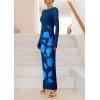 imagePRETTYGARDEN Bodycon Maxi Dress 2025 Fall Floral Long Sleeve Sexy Mesh Cocktail Wedding Guest Long DressesBlue