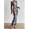 imagePRETTYGARDEN Bodycon Maxi Dress 2025 Fall Floral Long Sleeve Sexy Mesh Cocktail Wedding Guest Long DressesBlue Black