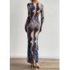 imagePRETTYGARDEN Bodycon Maxi Dress 2025 Fall Floral Long Sleeve Sexy Mesh Cocktail Wedding Guest Long DressesBlue Black