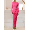 imagePRETTYGARDEN Bodycon Maxi Dress 2025 Fall Floral Long Sleeve Sexy Mesh Cocktail Wedding Guest Long DressesPink